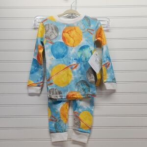 Burts Bees Kids Planet Pajamas 2T NWT Organic Cotton - Blue, Yellow, Gray